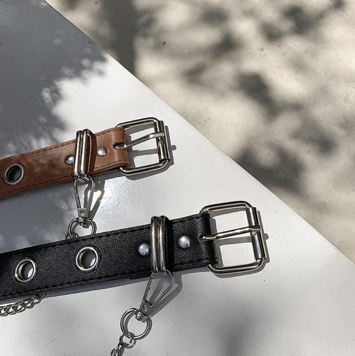 BLACK BROWN WITH CHAINS LEATHER BELT 5 Beauty Junkie