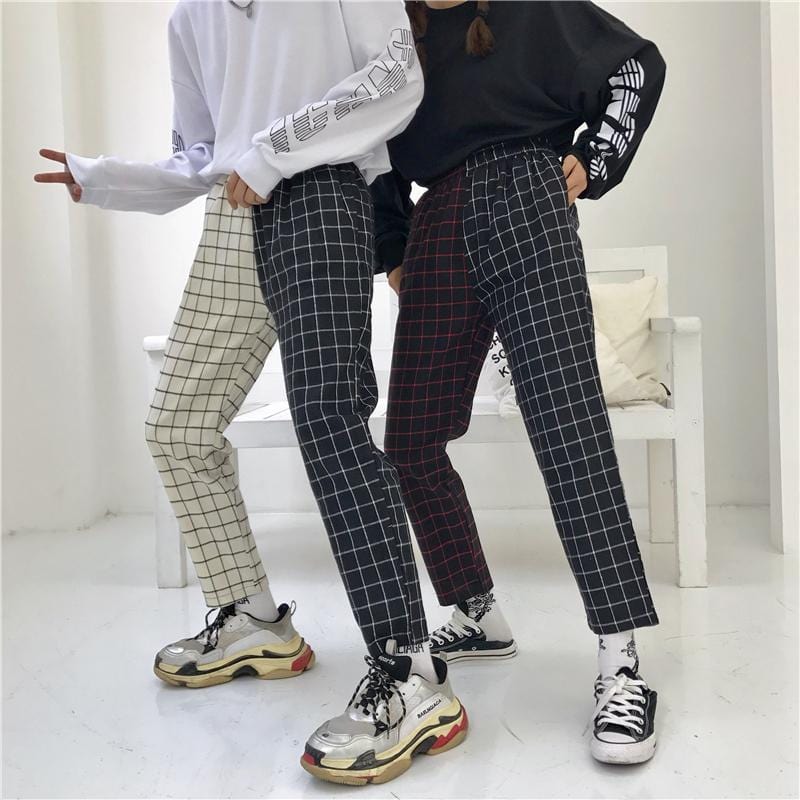 TWO CONTRAST COLORS PLAID GRUNGE STRAIGHT PANTS Beauty Junkie