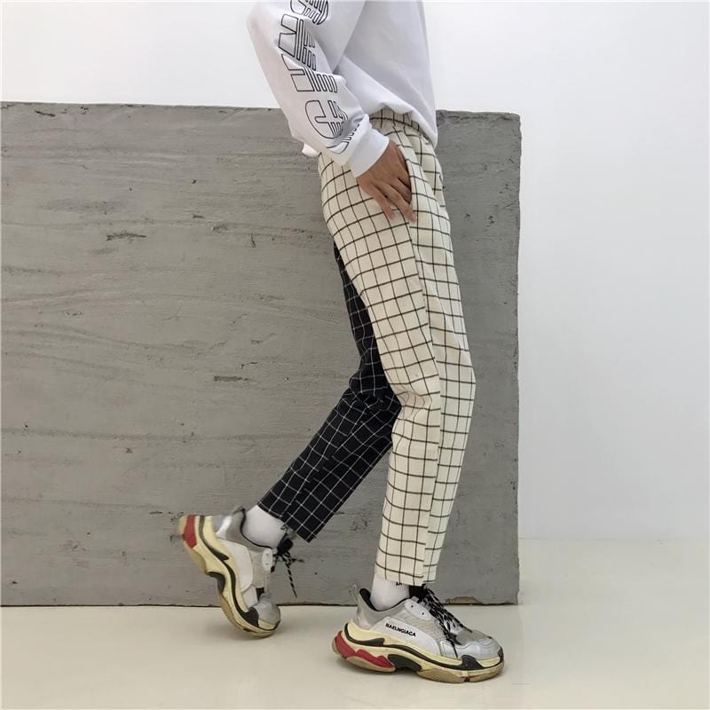 TWO CONTRAST COLORS PLAID GRUNGE STRAIGHT PANTS 3 Beauty Junkie